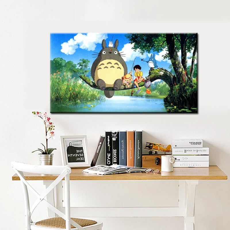 Cartoon Art Miyazaki Hayao Totoro Poster Canvas Painting Posters and Prints Wall Art Picture for Kids Room Home Decor Cuadros