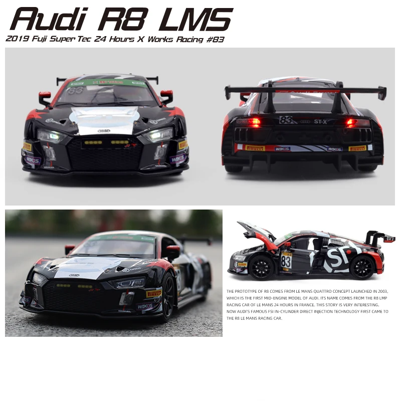 1:32 Audi R8 CUP Supercar Alloy Car Model Diecast Toy Vehicle Sound and Light Pull Back Simitation Cars Model Toys Gift 5