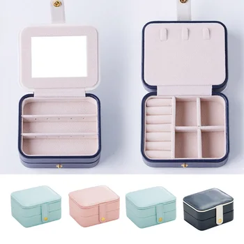 

3 Layer Jewelry Organizer Display Travel Jewelry Case Boxes Portable Box Zipper Leather Makeup Mirror Leather Storage Case