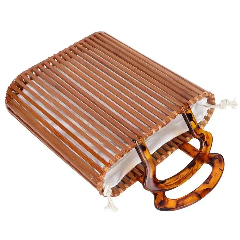 Handles Purse Beach Bag Bamboo Handbag Makeup Travel Shopping with Acrylic Handle for Holiday Mobile phone Wallet 3