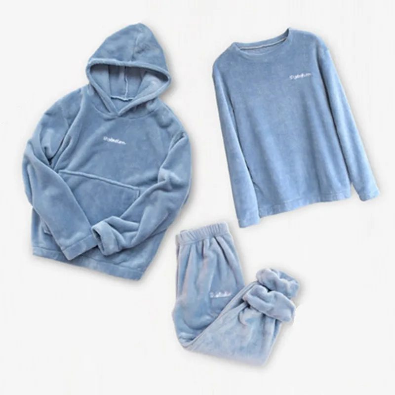 3 piece Style 1 Фланелевая пижама с капюшоном, набор, толстая Пижама для женщин, зимняя теплая сексуальная одежда для сна, новая модная плюшевая домашняя одежда - Цвет: 3 piece Style 1