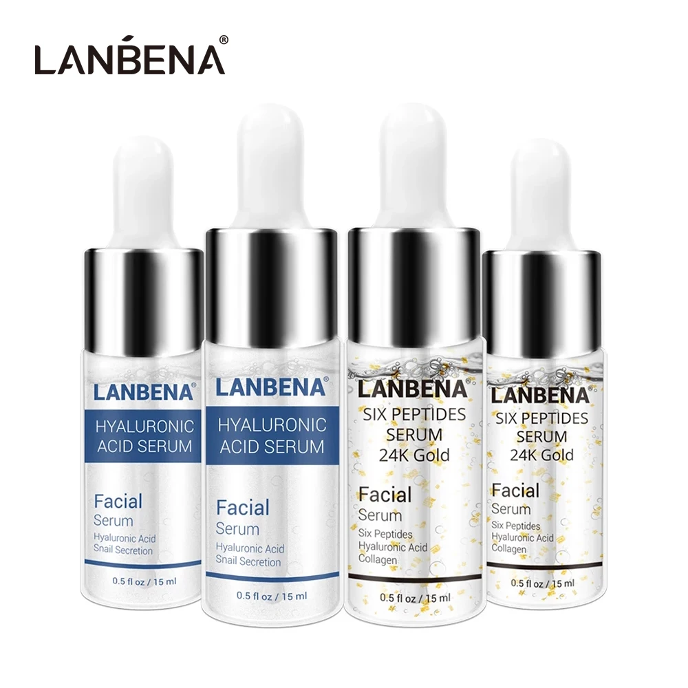 

LANBENA Six Peptides Serum 24K Gold Hyaluronic Acid Anti-Wrinkle Lift Firming Treatment Fine Lines Whitening Moisturizing 4PCS