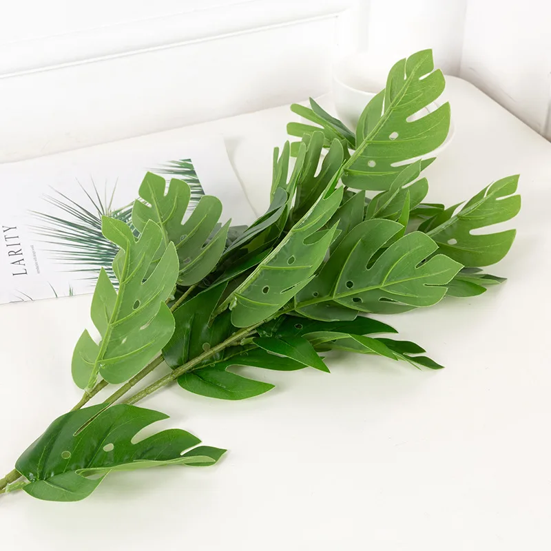 90cm 17 Heads Monstera Tropical Leaves Laege Artificial Tree Branch Green Plastic Plants Real Touch Turtle leaf For Home Decor