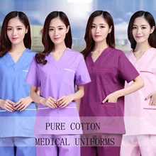 Размер штекера, S-4XL, медицинская форма, короткий рукав, чистый хлопок, скрабы для женщин, v-образный вырез, топ, доктор, медсестры, брюки, стоматолог, рабочая одежда для больниц