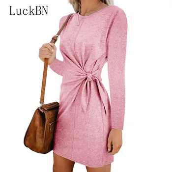 

LuckBN 2019 Autumn Pencil Dress Women Slim Fit Dress Ladies Sexy Long Sleeve Midi Party Dress Women Casual Bodycon Mini Dresses