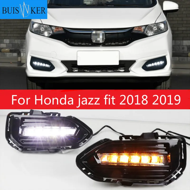 

Для Honda jazz fit 2018 2019 2 шт. светодиодный DRL Габаритные огни дневного света Противотуманные лампы Защитная крышка с Поворотная сигнальная лампа
