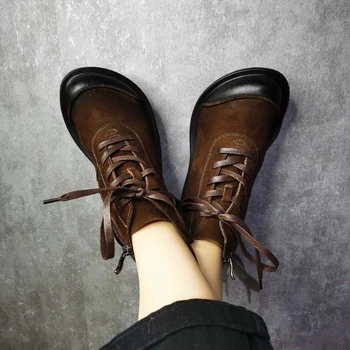 

Ankle Boots Women Leather 100Martins Boots 2020Autumn Shoe For Women Low Heels Boots Handmade Genuine Leather Big Toe Boot Brand