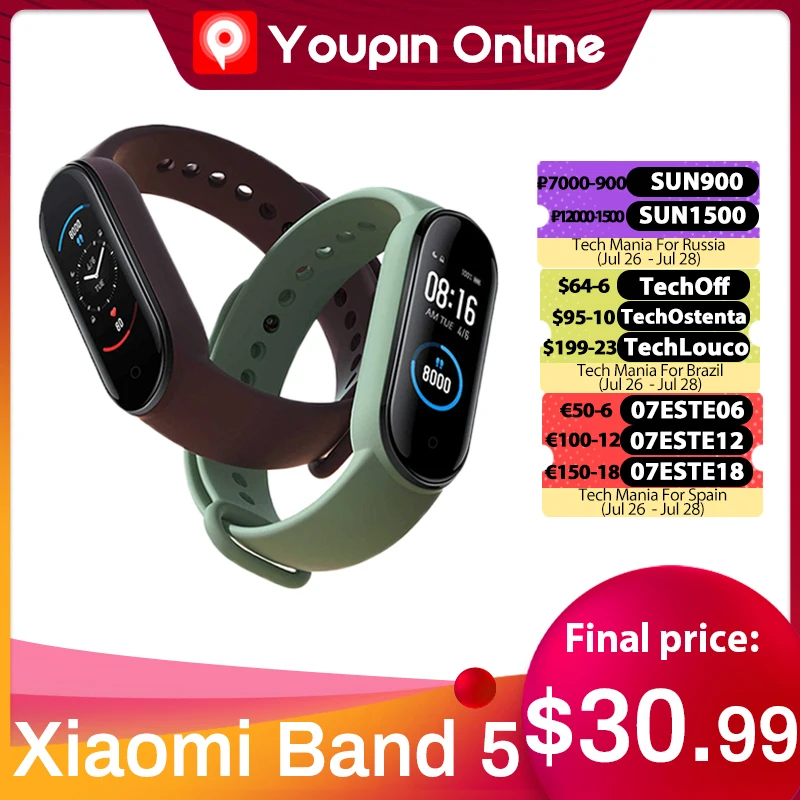 Xiaomi Mi Band 5 NFC Smart Bracelet 4 Color AMOLED Screen Miband 5 Smartband Traker Bluetooth Sport Waterproof Smart Band Youpin