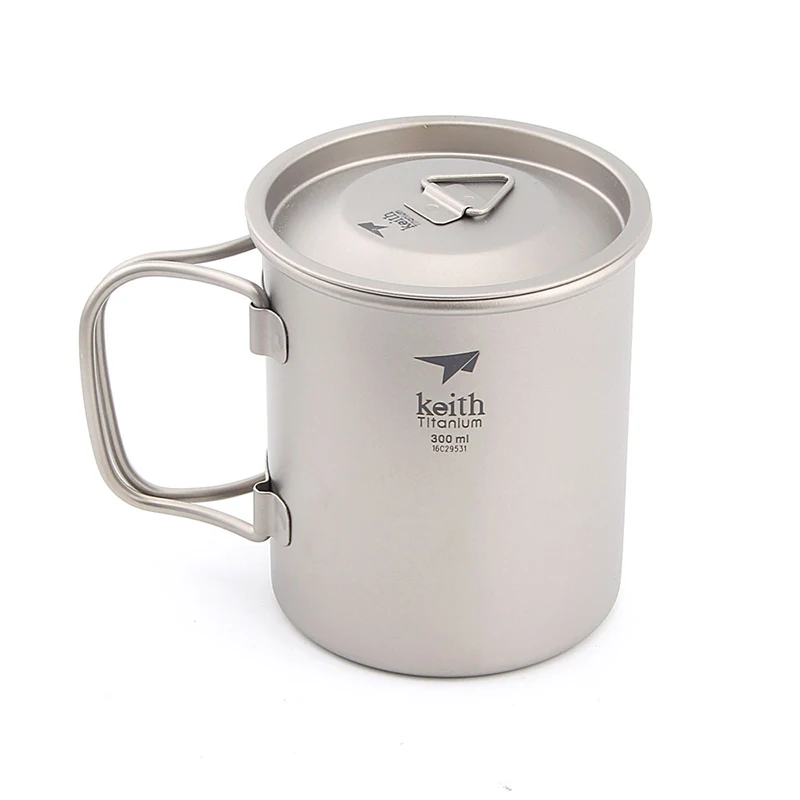 

Keith 300ml Titanium Cup Single-layer Fold Mug Outdoor Tableware Camping Hiking Travelling Drinkware With Titanium Lids Ti3201