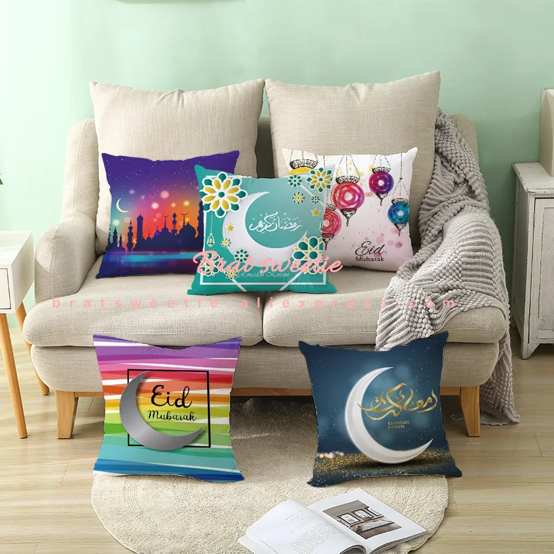 45x45cm Cotton Pillow Case Ramadan Islamic Muslim EID Cushion Cover Kareem Gift Eid Mubarak Decoration for Home | Дом и сад