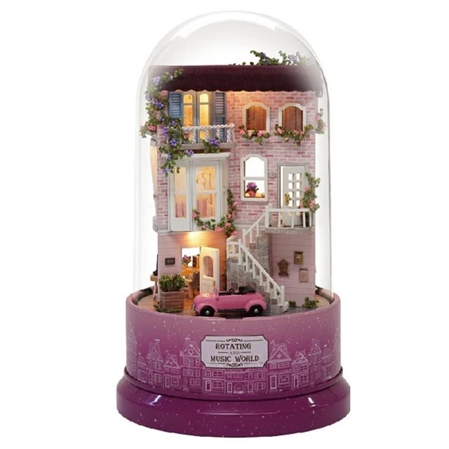 DIY Dollhouse Rotate Music Box Miniature Assemble Kits Doll House With Furnitures Wooden House Toys for Children Birthday Gift 3