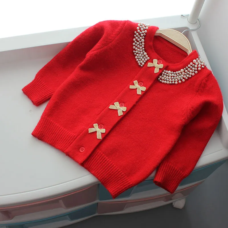 Свитера для девочек, зимний хлопковый трикотажный топ, От 0 до 6 лет, куртка, свитер, однобортное теплое пальто для малышей, детские свитера - Цвет: red