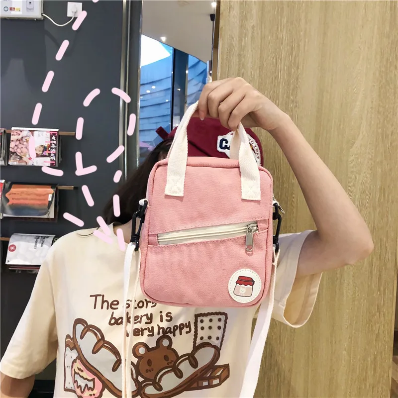 

INS Japanese-style Sweet Bag Women's Canvas Bag Soft Girl One-Shoulder Handbag Students GIRL'S Casual Small Shoulder Bag