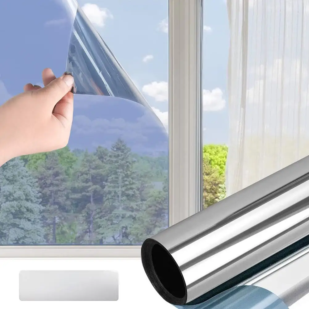 Pellicola Specchio per Vetri Finestre sulla privacy unidirezionale Riflettente Monodirezionale 99% Anti-UV Argento, 45*200CM 