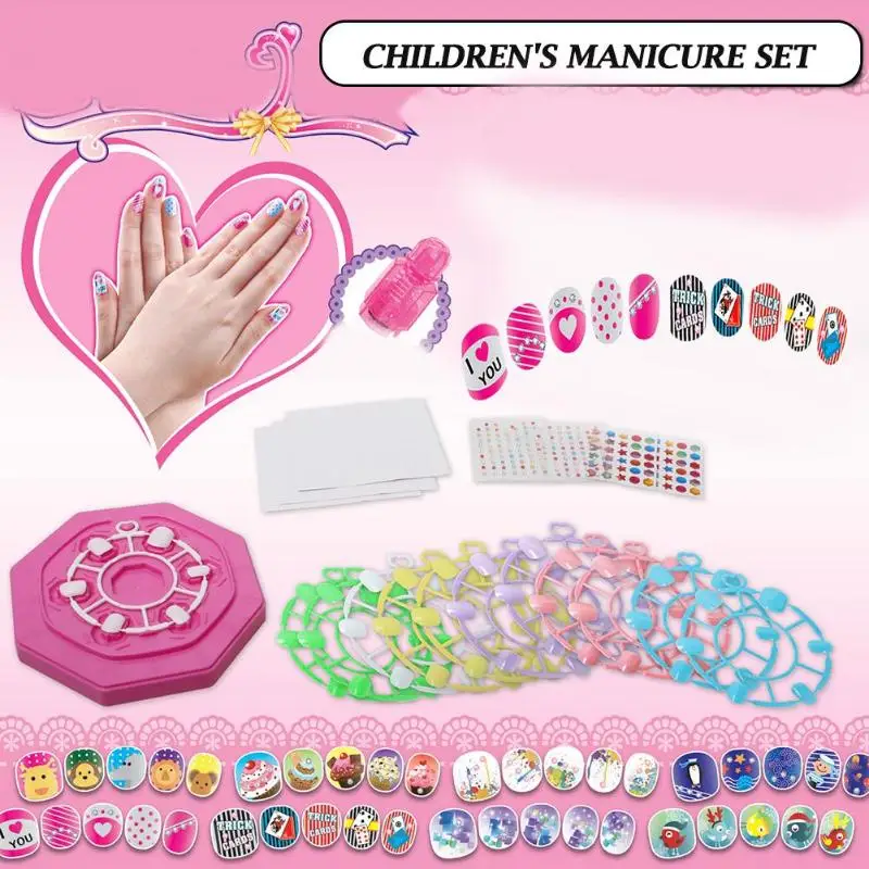 Детские Девочки DIY маникюр-наклейки для ногтей ручной работы ролевые игры Макияж игрушка набор установить и удалить удобно Забавный