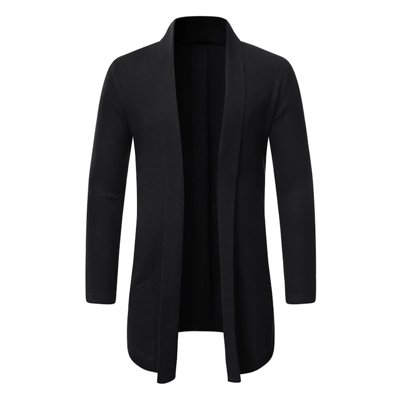 Suéter de punto largo para hombre, chaqueta de Color sólido, otoño