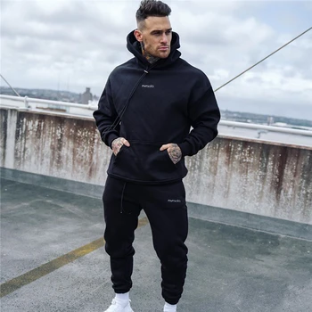 Image of 2020 Autumn New Tracksuit Fashion Running Men's Sportswear Two Piece Sets Cotton Thick Hoodies+Pants Sporting Suit Male Hoodies
