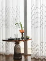 Korean Geometry Pattern Tulle Window Curtain for Living Room, Embroidered Sheer Voile Curtains, Bedroom Treatments, Drape Blind 1