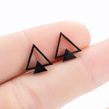 SMJEL Fashion Bohemian Vintage Earrings Jewelry Small Black Geometric Triangle Stainless Steel Stud Earring Gift for Women Girl