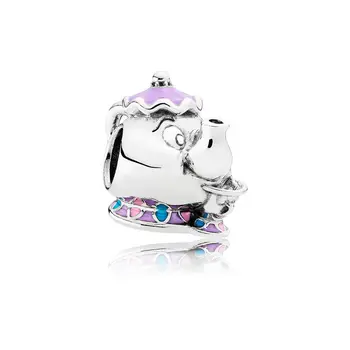 

2020 Real 925 Sterling Silver Mrs Potts & Chip Charm Mixed Enamel Fit pandora bracelet Bangle Fine teapot charm Bead DIY jewelry