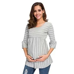 pic 3 пачки сохранить беременных полосатые баски 3/4 рукава-фонарики с оборками Одежда для беременных свободный Туника ультра мягкая одежда для беременных - Цвет: pic