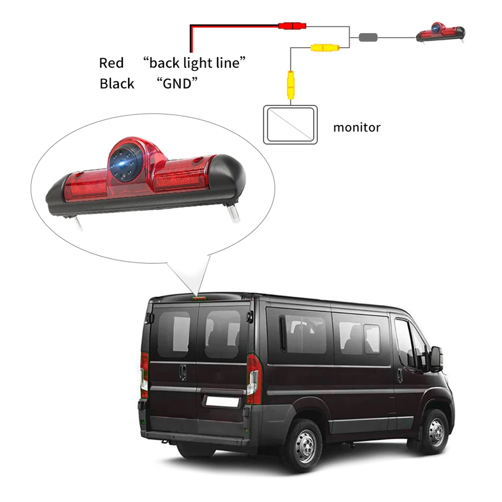 Car Rear View Brake Light Camera Car Reversing Camera 8Led Light Infrared Night-Vision Camera for Fiat Ducato Peugeot Boxer Citr