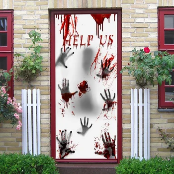 

Halloween Blooding Handprint Stickers, Scary Door Curtain Party Spooky Decoration Help Me Words Stickers Party Decor 2020 New