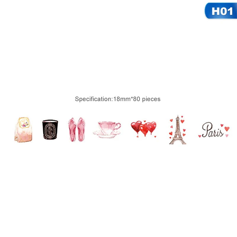 Fresh Watercolor Collage Crystal Coffee House Fireworks Stamp Decoration Washi Tape DIY Planner Diary Scrapbooking Masking Tape - Цвет: 01 18mm