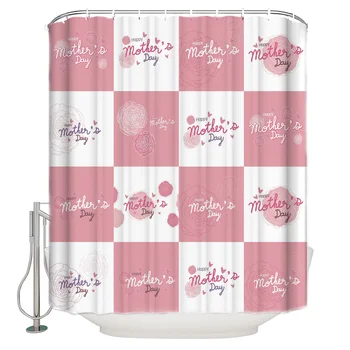 

Mothers Day Flower Pink Checkered Bathroom Shower Curtain Home Decoration Bathroom Accessories Shower Curtain