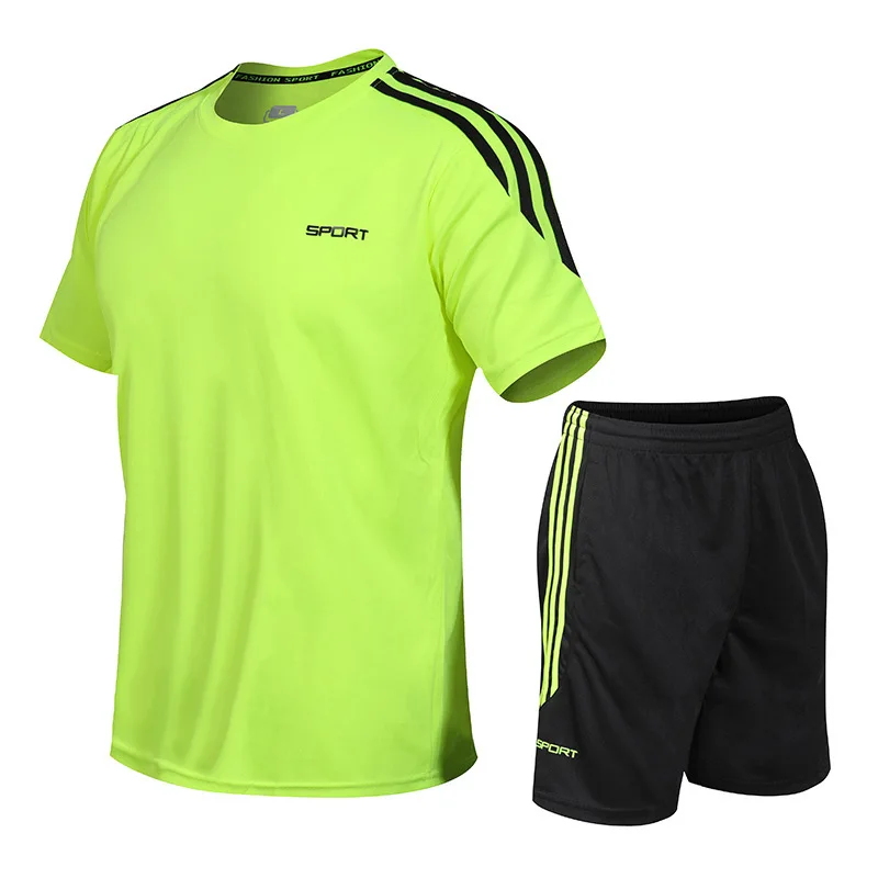 

Men's 2020 Summer Refreshing Running 2 Piece Suit Breathable Quick-drying Workout Shorts+Short Sleeve Jogging Gym Training Set
