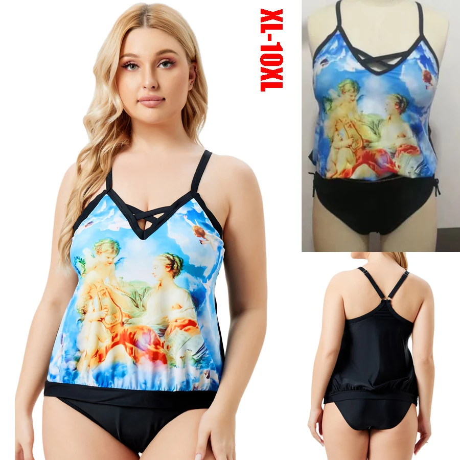 

2022 New Super Large Size XL-10XL Summer Strapless Tankini Women's Split Swimsuit Bikini Beach Wear Swimwear Bathing Suit