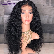 150% бесклеевой предварительно вырезанные 13x4 кружева передние парики из натуральных волос Кудрявые Парики Бразильский-Реми человеческие волосы детскими волосами мечта Красота