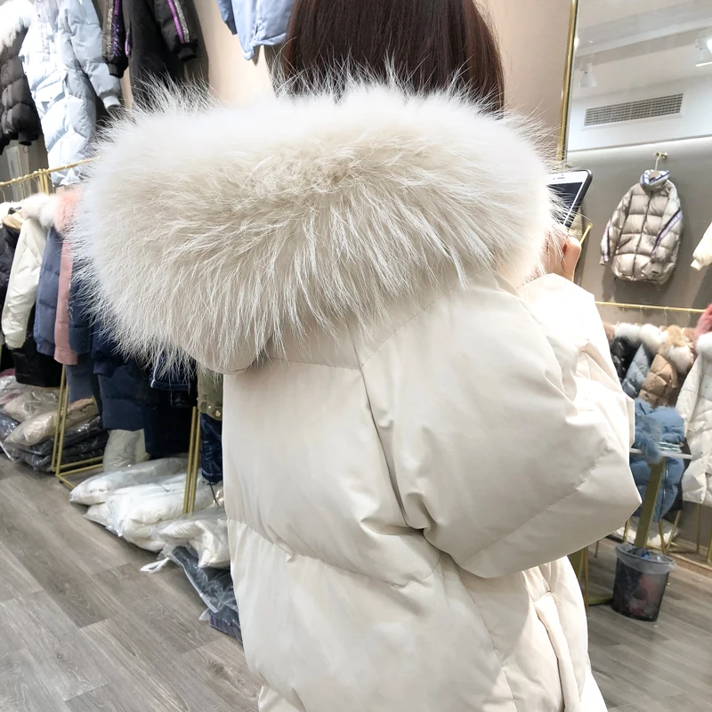 Куртка на утином пуху женская одежда новое зимнее пальто для женщин воротник из меха енота корейский пуховик женская теплая парка 6W YY1808