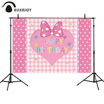 

Allenjoy Pink Girl Party Wallpaper Bow Heart Dots Plaid Princess Happy Birthday Theme Backdrops Colorful Baby Shower Banners