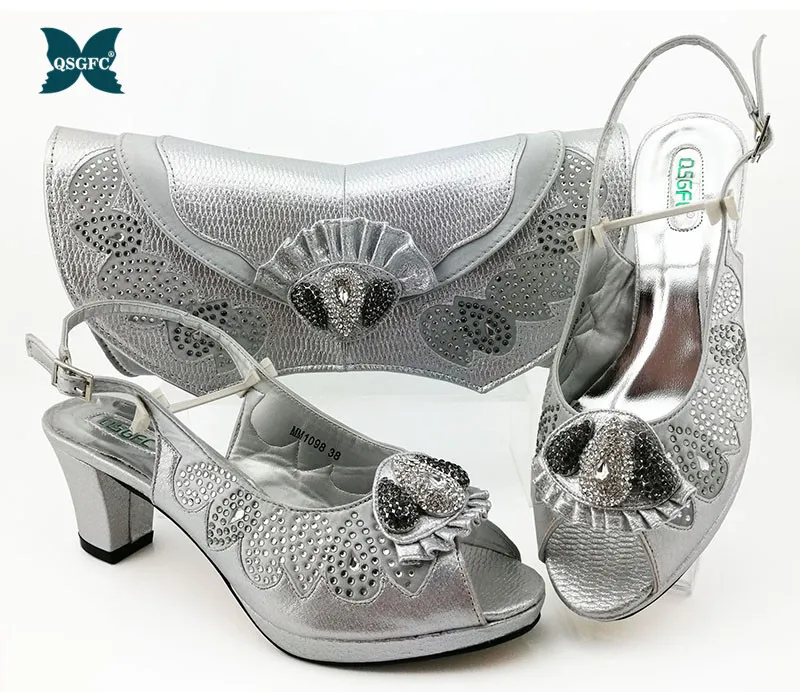 Новое поступление; женская обувь для вечеринок в нигерийском стиле; комплект с сумкой; дизайн; итальянская женская обувь и сумка в комплекте - Цвет: Silver