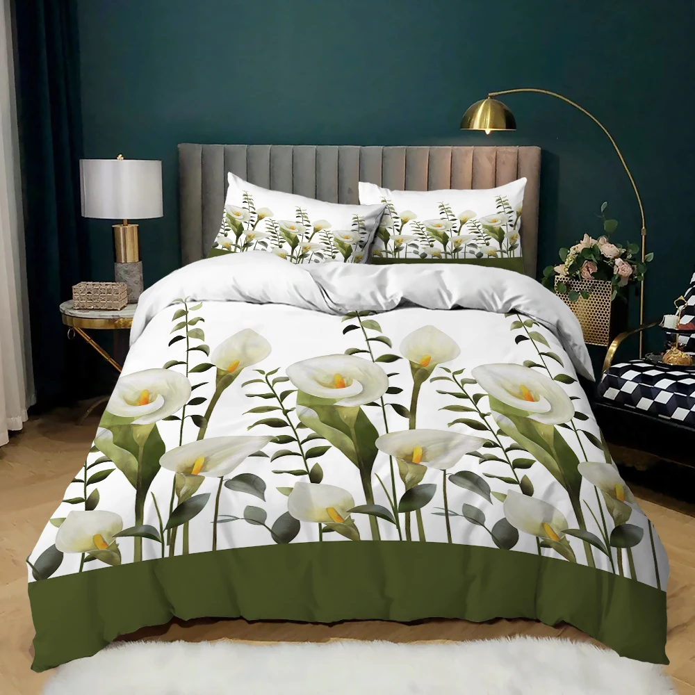 Garden Flower Style 2/3 Pcs Bedding Sets Polyester Microfiber Botanical Floral Bed Duvet Cover Queen King Size Home Textiles