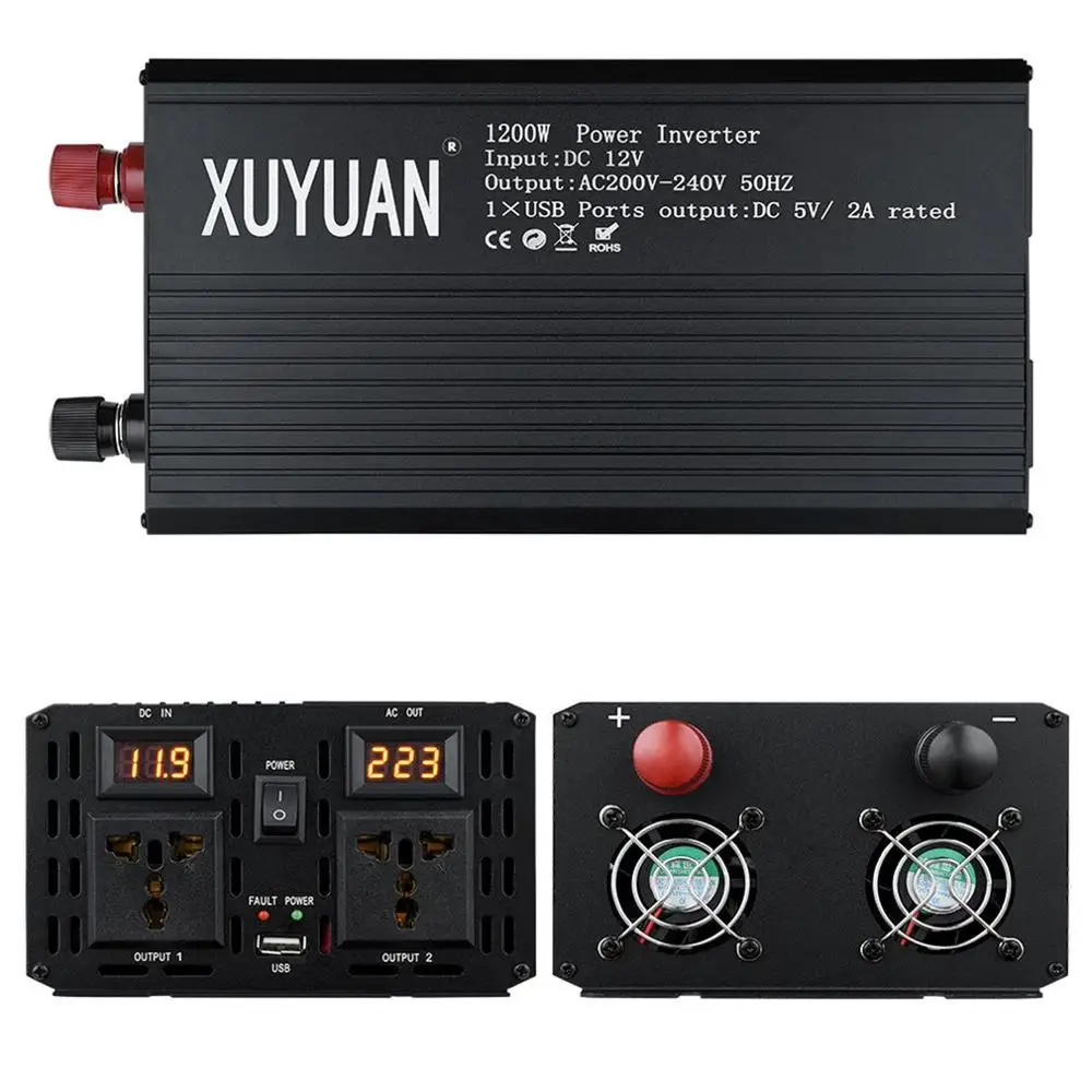 Бытовой инвертор 12 V-220 V 1200W трансформатор напряжения цифровой Чистая синусоида Инвертор с кондиционированием воздуха