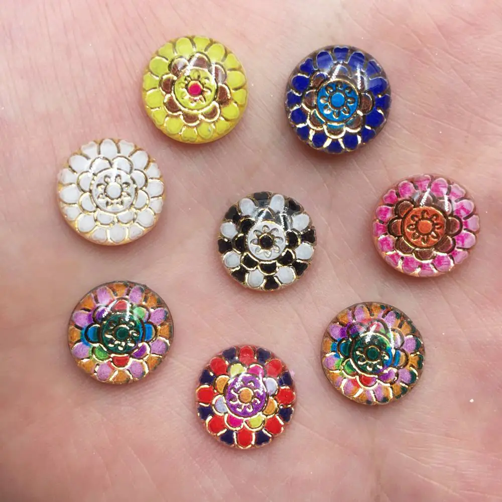 

Mixed 60pcs Resin 12mm Round Colorful Flower Flat Back Rhinestone Appliques DIY Wedding Scrapbook Home Craft Buttons F708