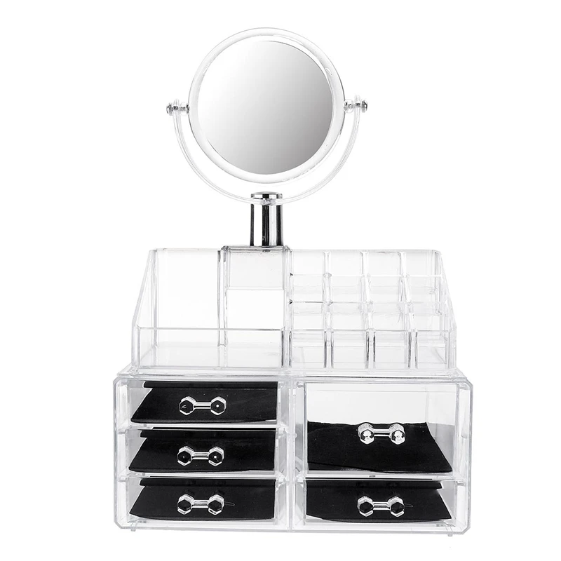  Large Mirror Clear Cosmetic Organizer Box Makeup Storage Drawer Desk Bathroom Makeup Brush Lipstick