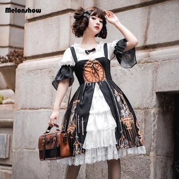 

Melonshow Gothic Lolita Dress Plus Size Black White Summer Lolita Skirt Women Kawaii Dress Vintage Victorian Dresses Loli Dress