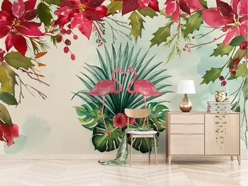 

CJSIR Custom Wallpaper Hand-painted Medieval Tropical Flamingo Plant TV Background Wall Home Decoration Murals 3d Wallpaper