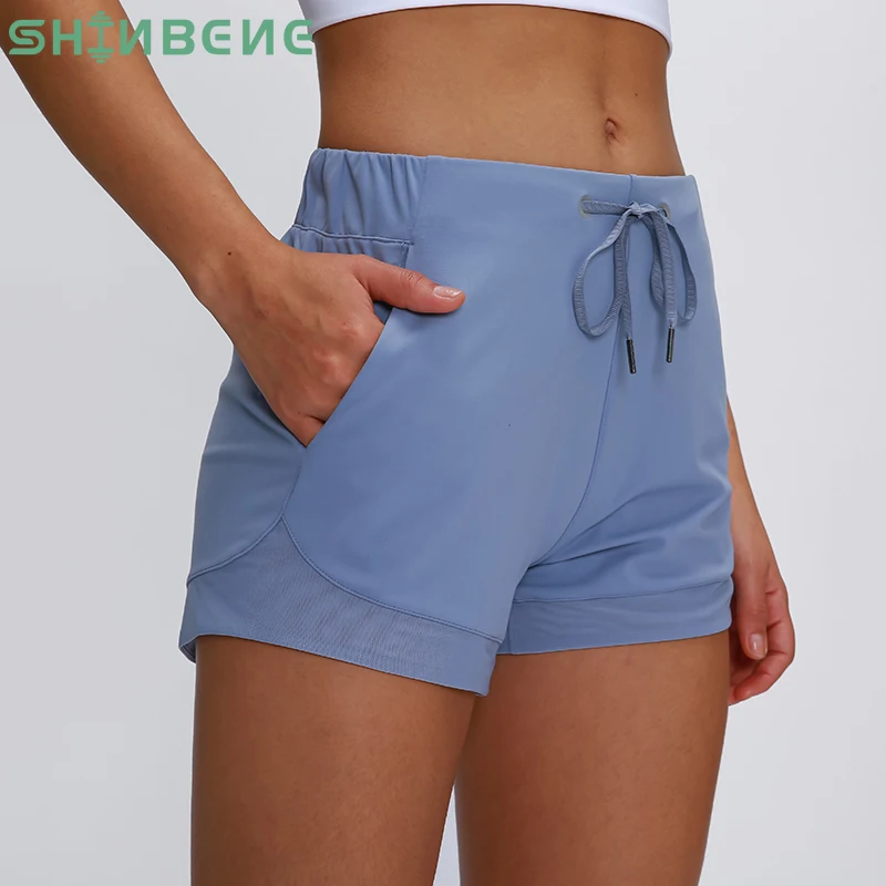 SHINBENE Waist Drawstring Loose Fit Training Gym Sport Shorts Women