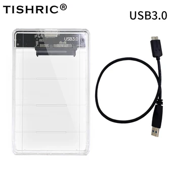 

TISHRIC Transparent HDD Case Caddy Box HDD Enclosure 2.5 SSD SATA To USB 3.0 Adapter Mobile External Hard Drive Enclosure