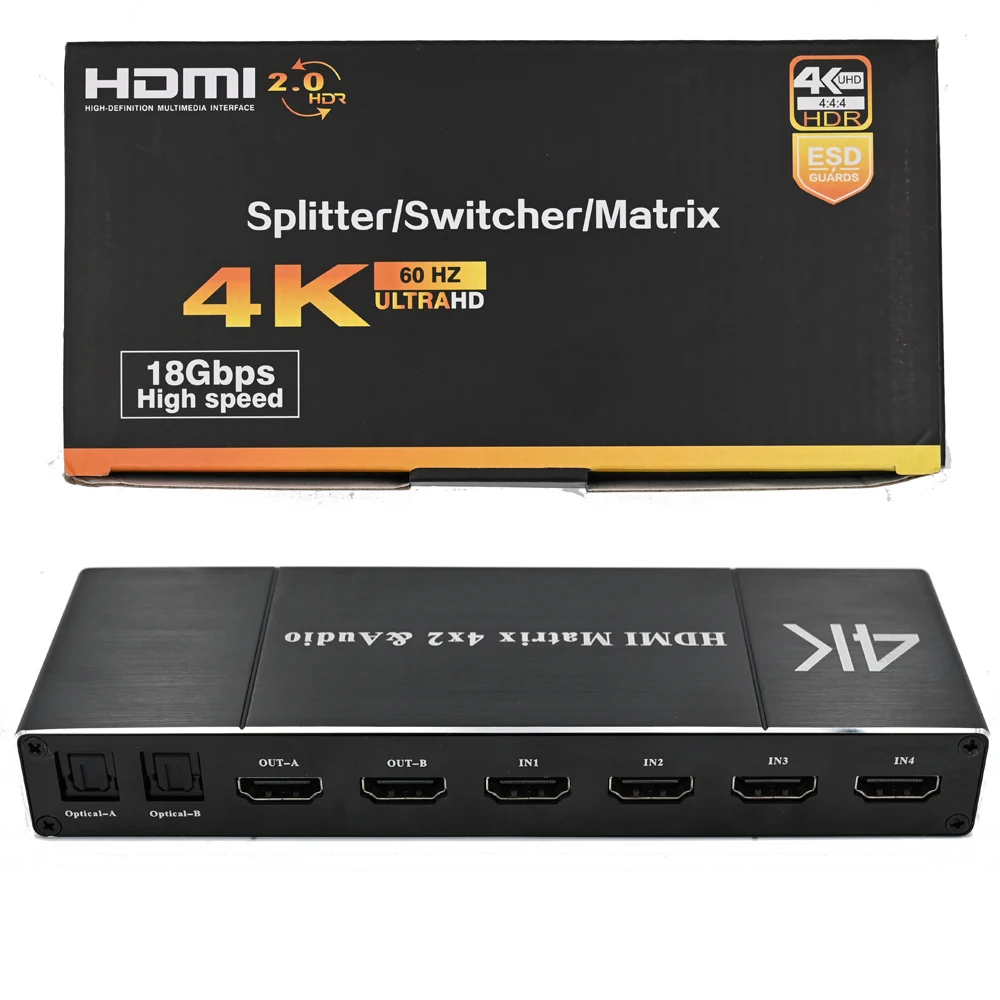 HDMI матричный переключатель 4x2 4K @ 30 Гц hdmi Разделитель с SPDIF и L/R 3 5 мм аудио