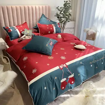 

4/8 pcs Christmas snowflake Bedding Set Christmas gloves pillow Bed Set Snowflake pillow Bedding Red blue Bed linen Duvet Cover
