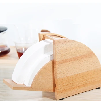

Wooden Coffee Filter Paper Holder with Cover Dispenser Rack Shelf Dust Proof Storage Container Countertop Stand