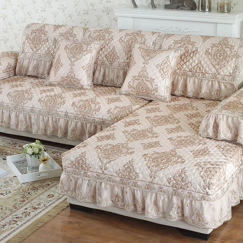 

2019 New European Sofa Covers With Lace Decor Sofa Towels for Living Room Floral Sectional Sofa Cover Slipcovers Home Textiles