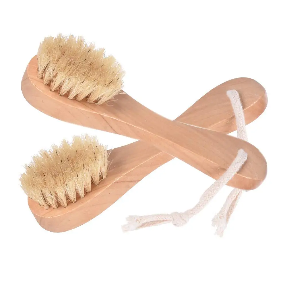 Natural Bristles Wooden Face Cleaning Brush Wood Handle Facial Cleanser Blackheads Nose Scubber Exfoliating Facial Skin Care