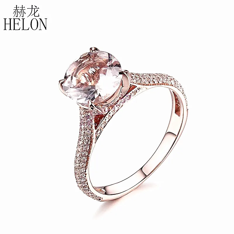 HELON Твердые 10 к розовое золото безупречный круглый 1.4ct натуральный морганит и 0.4ct алмаз женское кольцо для помолвки Свадебные драгоценные камни ювелирные изделия