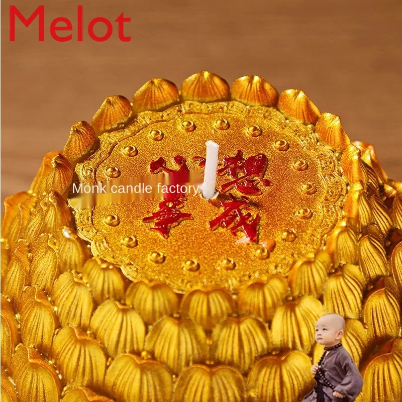 Golden Lotus Candle Buddha Worship Home Gift Butter